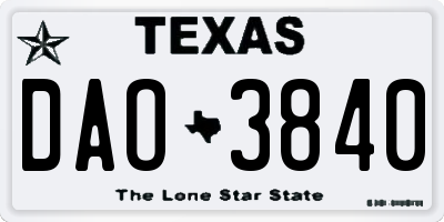 TX license plate DAO3840