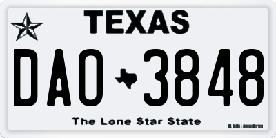 TX license plate DAO3848
