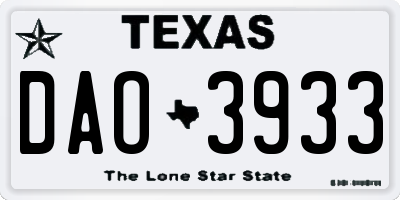 TX license plate DAO3933