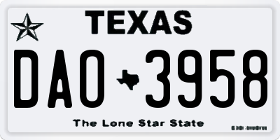 TX license plate DAO3958