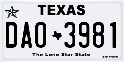 TX license plate DAO3981