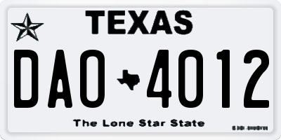 TX license plate DAO4012