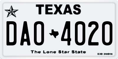 TX license plate DAO4020