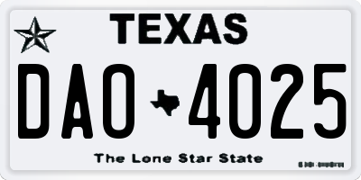TX license plate DAO4025