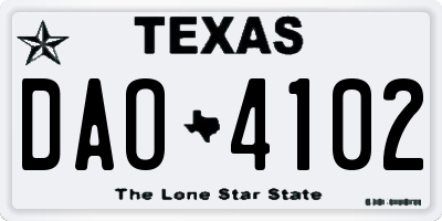 TX license plate DAO4102