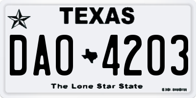 TX license plate DAO4203