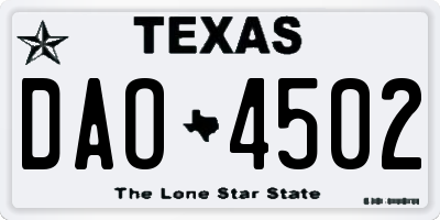 TX license plate DAO4502