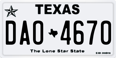 TX license plate DAO4670