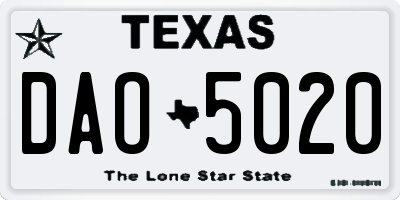 TX license plate DAO5020