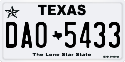 TX license plate DAO5433