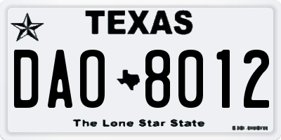 TX license plate DAO8012