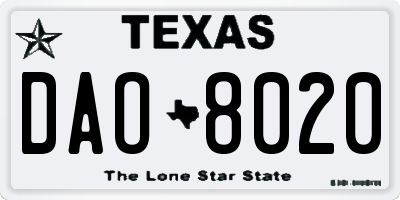 TX license plate DAO8020