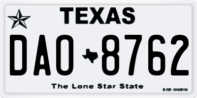 TX license plate DAO8762