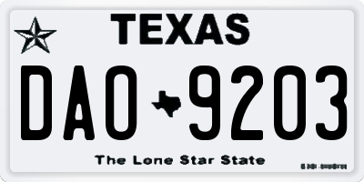 TX license plate DAO9203