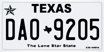 TX license plate DAO9205