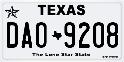 TX license plate DAO9208