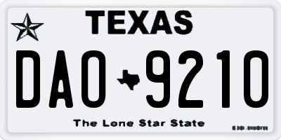 TX license plate DAO9210
