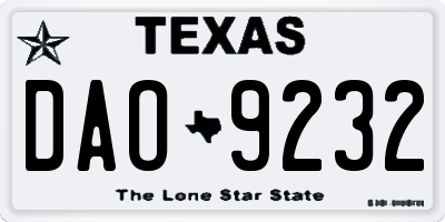 TX license plate DAO9232