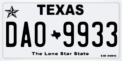 TX license plate DAO9933