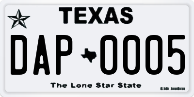TX license plate DAP0005