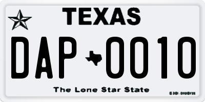 TX license plate DAP0010