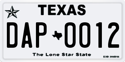 TX license plate DAP0012