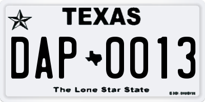 TX license plate DAP0013