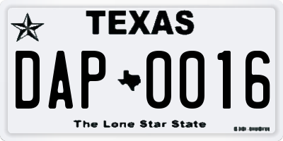 TX license plate DAP0016