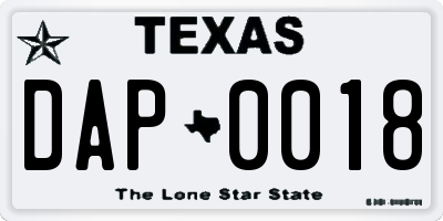 TX license plate DAP0018