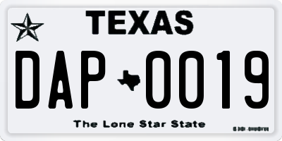 TX license plate DAP0019