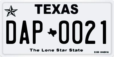 TX license plate DAP0021
