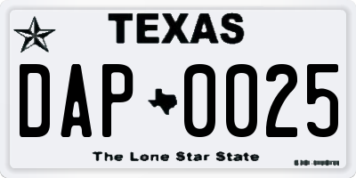 TX license plate DAP0025