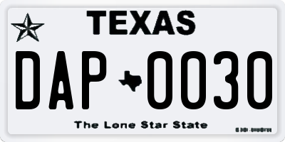 TX license plate DAP0030
