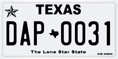 TX license plate DAP0031