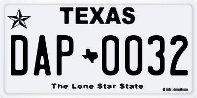 TX license plate DAP0032