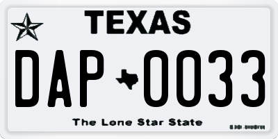 TX license plate DAP0033
