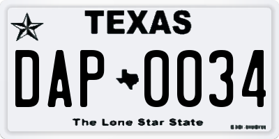 TX license plate DAP0034