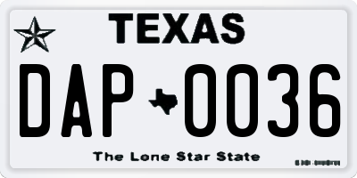 TX license plate DAP0036
