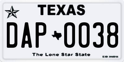 TX license plate DAP0038