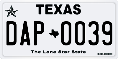 TX license plate DAP0039