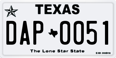 TX license plate DAP0051