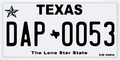 TX license plate DAP0053
