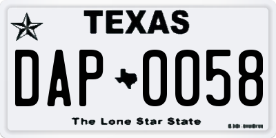 TX license plate DAP0058