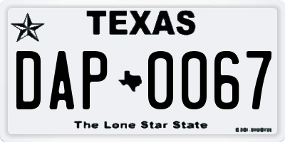 TX license plate DAP0067