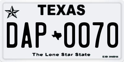 TX license plate DAP0070