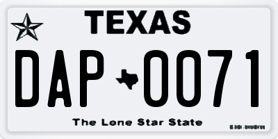 TX license plate DAP0071
