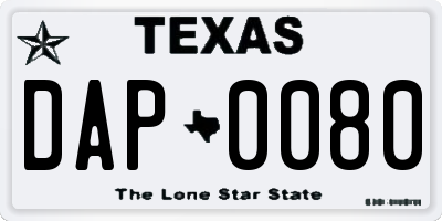 TX license plate DAP0080
