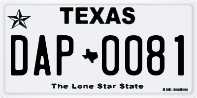 TX license plate DAP0081
