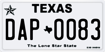 TX license plate DAP0083