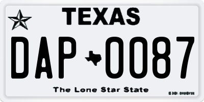 TX license plate DAP0087